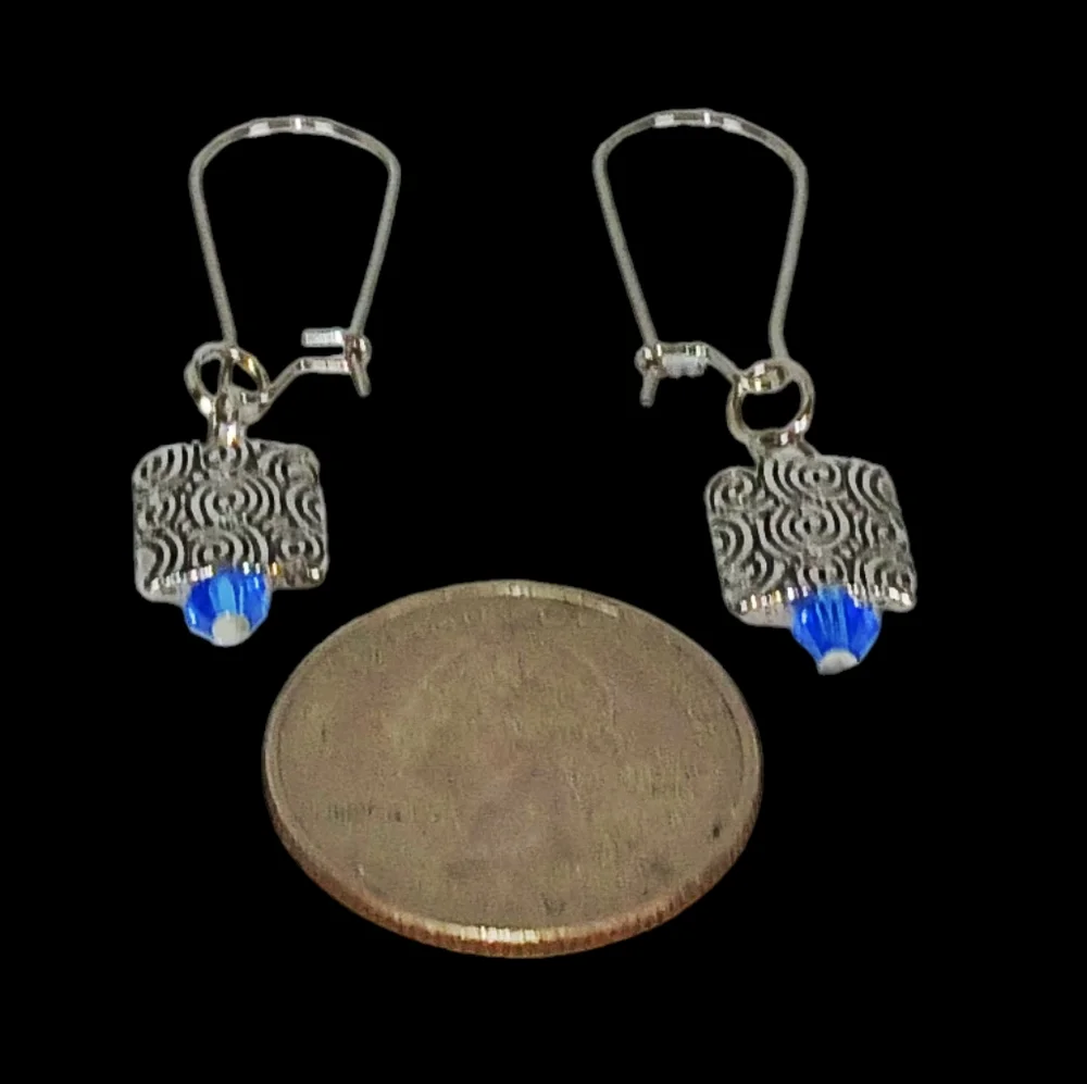 Hypoallergenic Stainless Steel Earrings Silver Scrolls Blue Beads Boho Eclectic